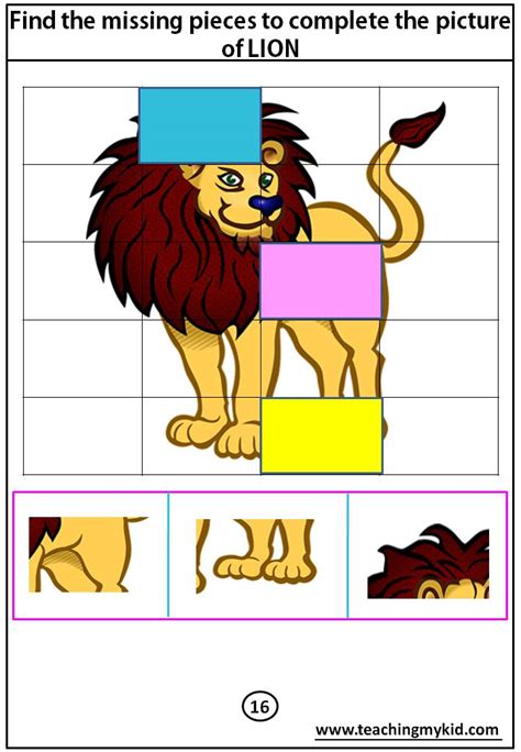Free Worksheets Find The Pieces To Complete The Picture Of Lion