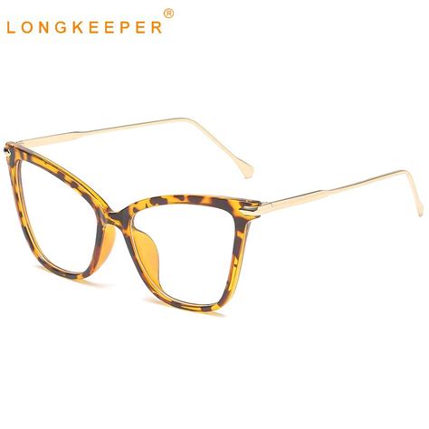 Longkeeper New Cat Eye Glasses Frame Women Fashion Leopard Frame Clear