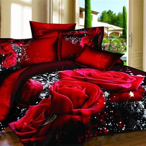 Soft Cotton Luxury D Passionate Red Rose Printed Piece Bedding Sets