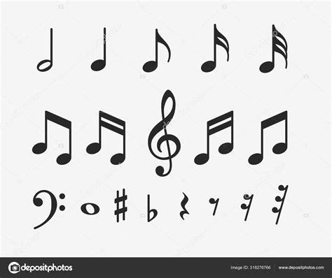 Notas Música Ícones Definidos Sinais Chave Musicais Símbolos Vetoriais