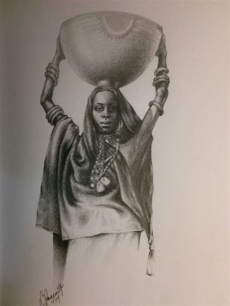 At The Market African American Art Pencil Drawing By Lawrence