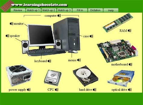 Computer parts and accessories including drawing tablet, wireless mouse, wireless keyboard, usb computer parts, wireless keyboard, mouse and accessories. Computer Hardware Vocabulary | English-Guide.org