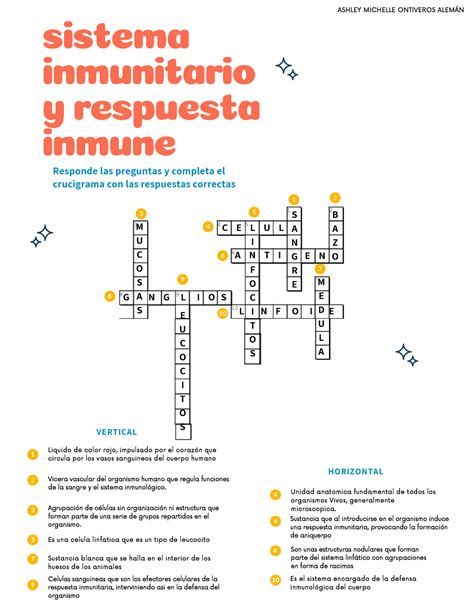 Crucigrama Inmunología Sistema Inmunitario Y Respuesta Inmune