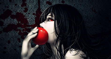 Original Anime Red Apple Red Eyes Long Black Hair Girl Wallpaper 1920x1015 646660 Wallpaperup
