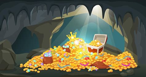 Premium Vector Cartoon Treasure Cave With Piles Of Coins Gold Bars
