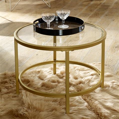 Vintage Gold Round Glass Top Coffee Table Windsor Browne