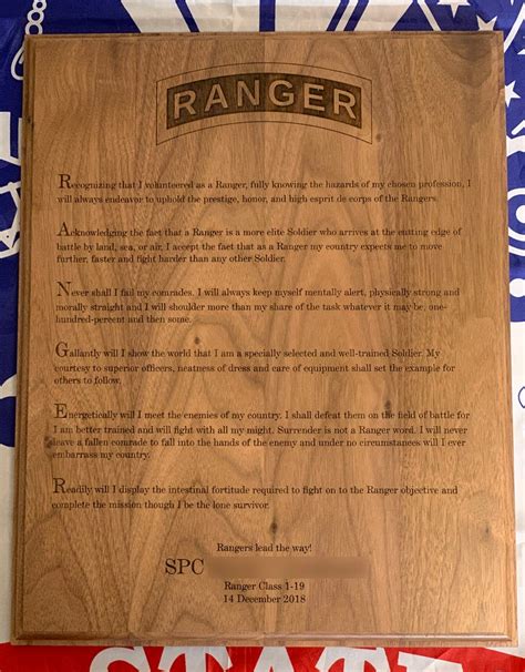 Army Ranger Plaque Ranger Creed Usa Customized And Laser Etsy