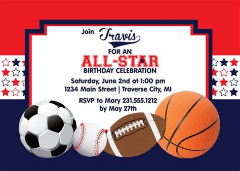 All Star Birthday Invitation All Star Invitation Editable Sports