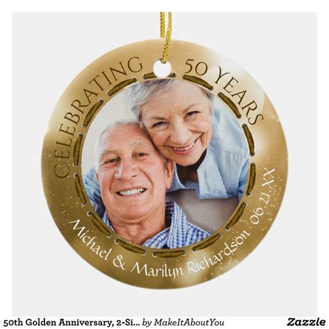 50th Golden Anniversary 2 Sided 2 Photo Gold Ceramic Ornament Golden