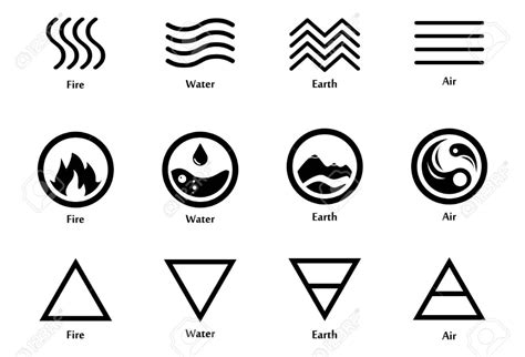 Raster Illustration Of Four Elements Icons Line Triangle And Round