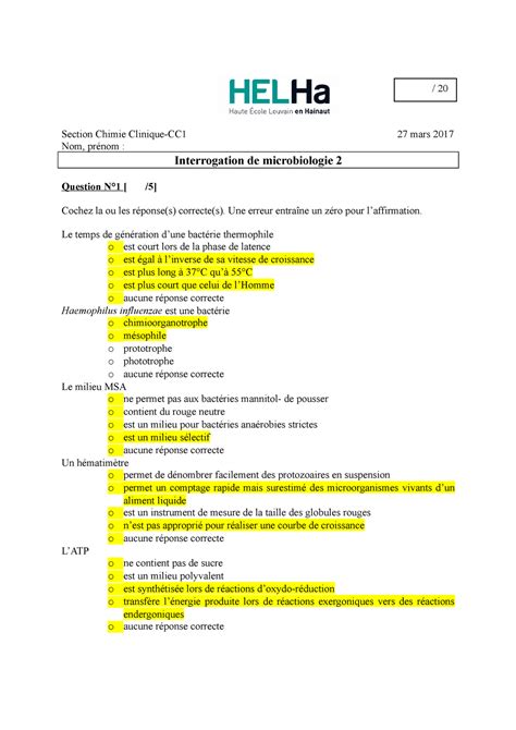 Examen Mars Questions Et R Ponses Section Chimie