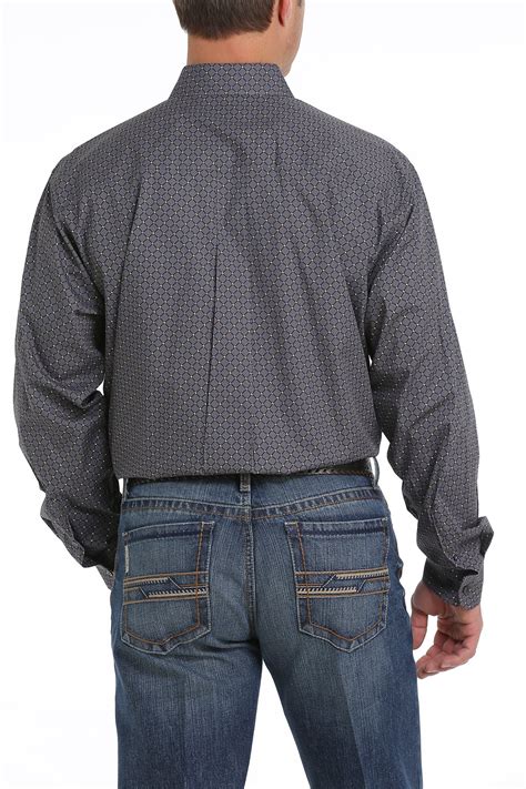 cinch jeans mens gray geometric print button down western shirt