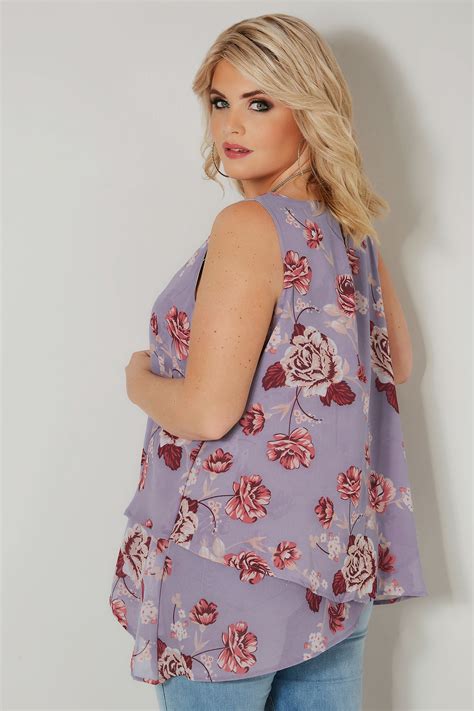 Yours London Lilac Floral Layered Chiffon Top Plus Size 16 To 32
