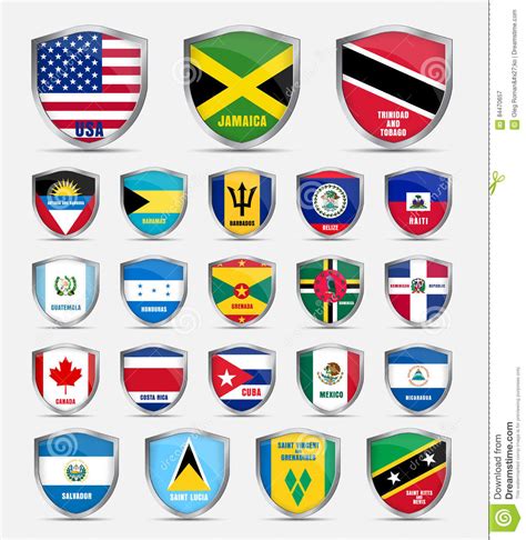 Shields With Flags Of The Countries Of North America Stock Vector