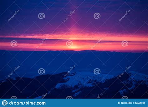 Colorful Sunrise Stock Image Image Of Snowfall Scene 128974857