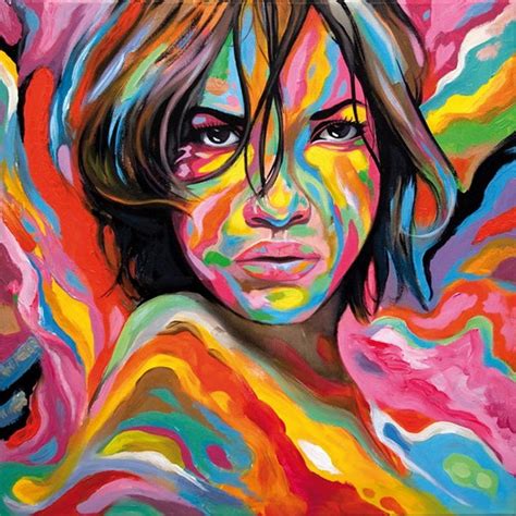 Modern Painting Grafitti Art Colorful Girl Portrait On Oil