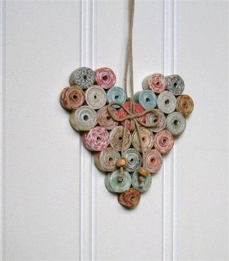 Coiled Paper Heart Ornament Recycled And Reused By Bluetangdesigns