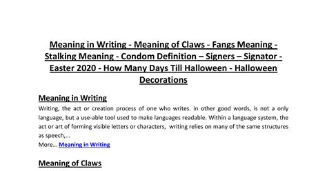 Meaning in Writing - Meaning of Claws - Fangs Meaning - Stalking Meaning - Condom Definition ...