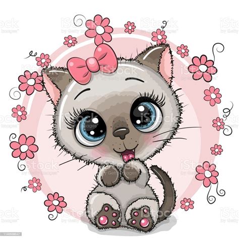 Greeting Card Cute Kitten With Flowers Kittens Cutest Cute Cartoon