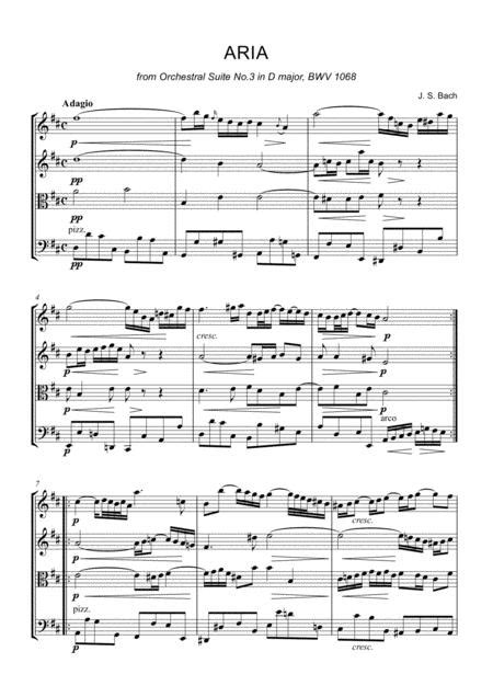 Js Bach Aria From Orchestral Suite No 3 In D Major Bwv 1068 String Quartet Sheet Music Pdf