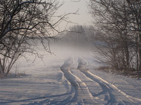 Snow Fog Landscape Country Roads Winter Wonderland