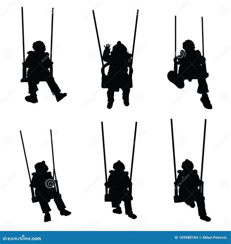 Child Silhouette On The Swing Is Having Fun Stock Vector Illustration