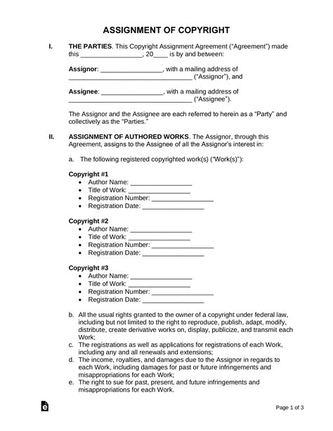 Free Copyright Assignment Agreement Sample Pdf Word Eforms