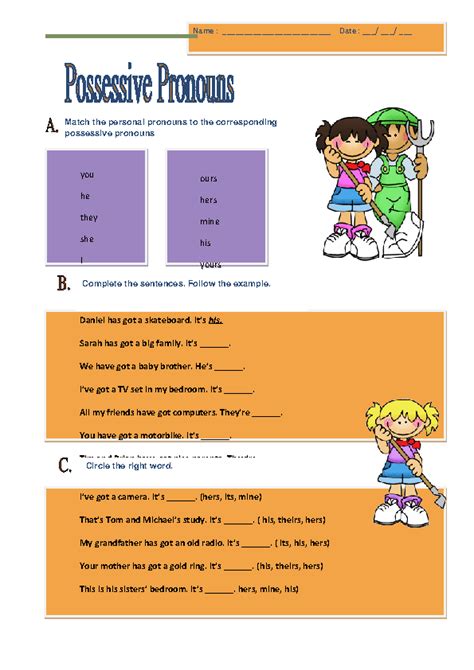 Possessive Pronouns Elementary Worksheet My English Printable Worksheets
