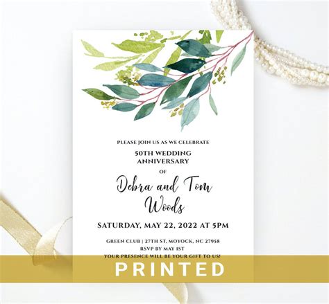 Printed Greenery 50th Wedding Anniversary Invitation Etsy
