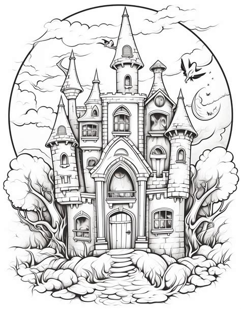 149 Halloween Haunted Castles Adult Coloring Pages Amazon Kdp Coloring