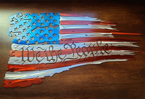 We The People Tattered American Flag Metal Sign Resz