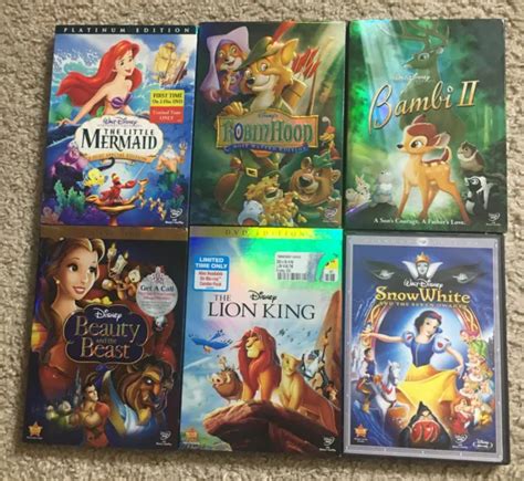 Lot Of Disney Dvds Lion King Snow White Beauty Beast Bambi Ii Robin Hood Tlm Picclick