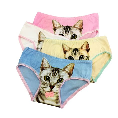 4pcslot Cute Girl Panties Underwear Cat Briefs Cotton Lingerie Soft