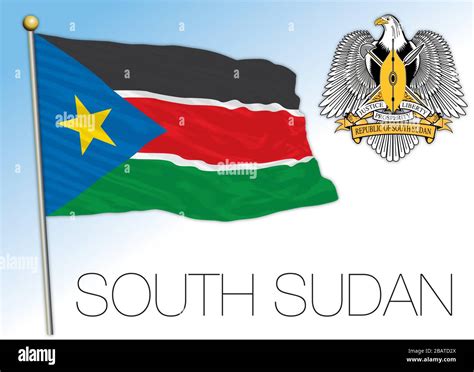 bandera nacional oficial de sudán del sur y escudo de armas áfrica ilustración vectorial