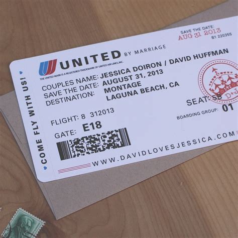 Airplane Ticket Save The Date Boarding Pass Invitation Etsy