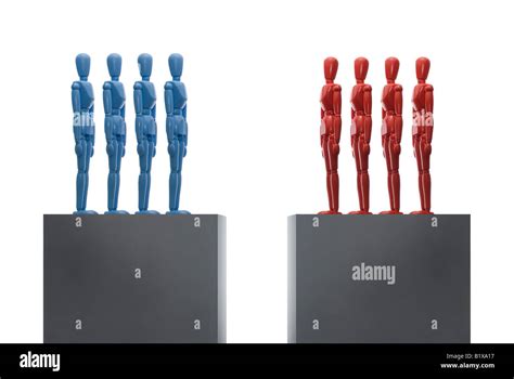 Two groups of human mannequin figures face each other from separate Stock Photo - Alamy