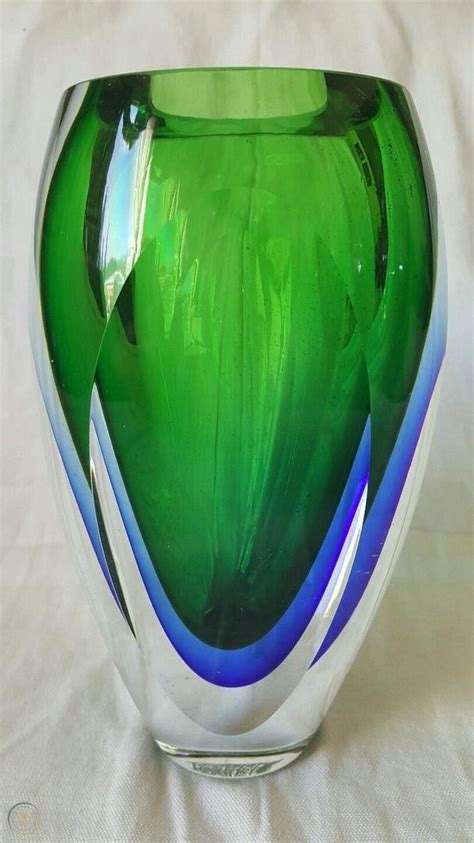 Fifth Avenue Ltd Crystal Green Blue Walled Art Glass Vase 1865148123
