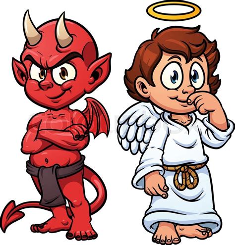 Cartoon Little Angel And Devil Vector Illustration With Simple