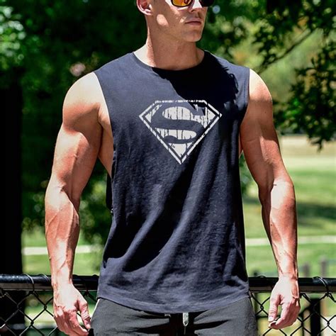Superman Men S Cut Out Sleeveless Shirt Gyms Stringer Vest Workout