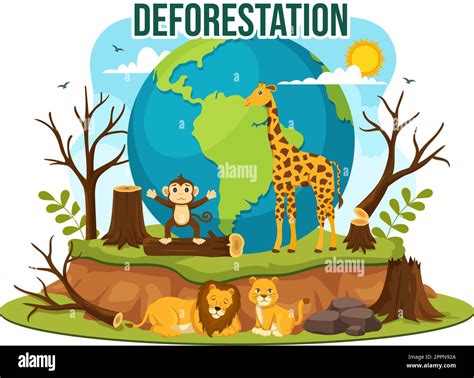 Deforestation Illustration With Tree In The Felled Forest And Burning