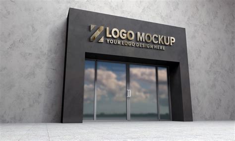 Golden Steel Logo Mockup Store Sign Façade Building Product Mockup