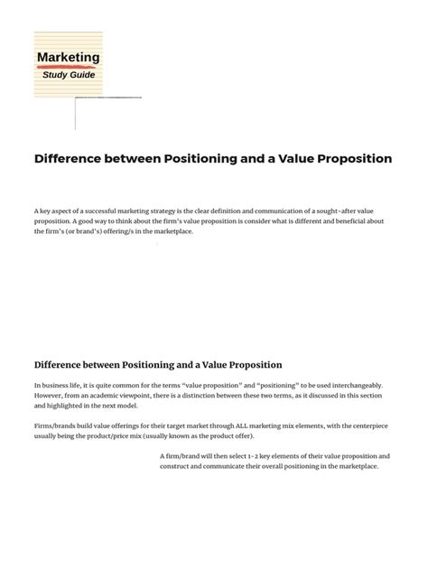 Difference Between Positioning And A Value Proposition The Marketing