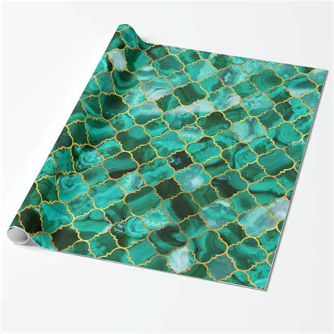 Quatrefoil Moroccan Pattern Green Malachite Wrapping Paper Zazzle