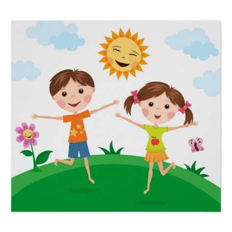 Boy And Girl Playing Outside In The Summer Poster Zazzle
