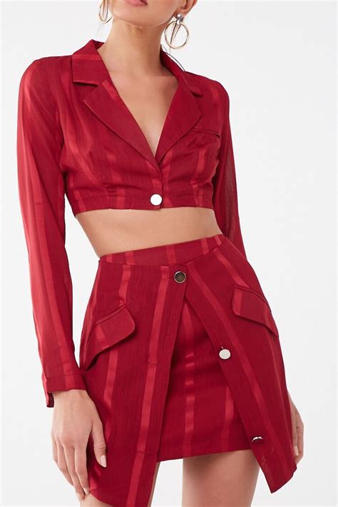 Striped Cropped Blazer And Skirt Set Forever 21 In 2020 Cropped