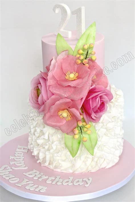 Make this very special birthday one they'll remember forever with our 21st birthday ideas. Celebrate with Cake!: Wafer Flowers and Ruffles 21st ...