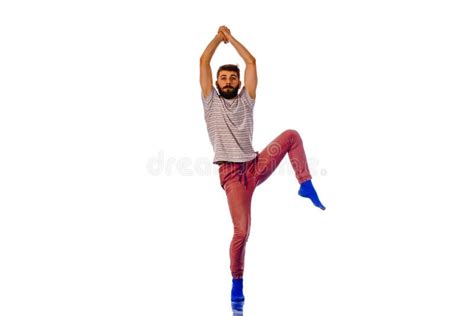 Caucasian Young Man Dance Full Length Portrait Isolated Stock Image Image Of Aerobics Hiphop