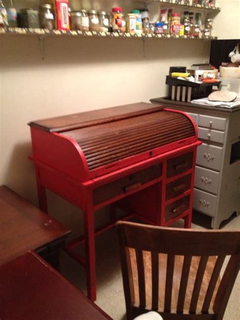Say goodbye to styling anxiety. My finished roll top desk painted in Grenadine by Behr ...