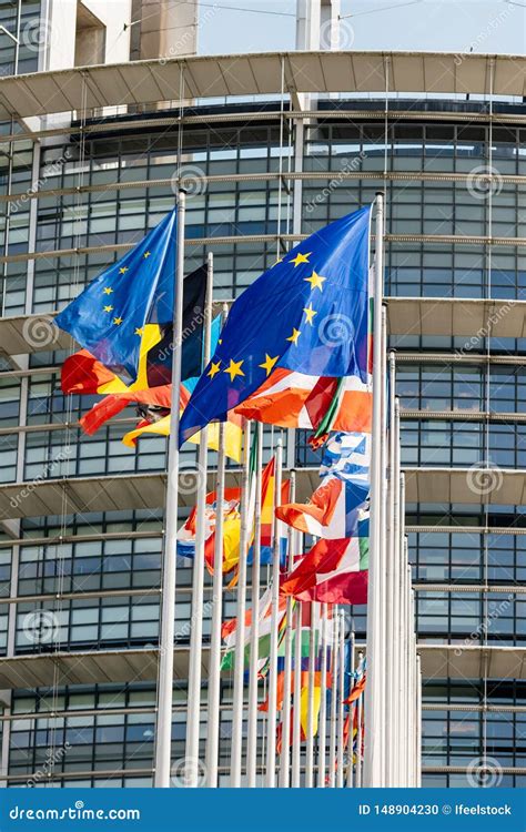 Flags Of All Member States Of The European Union Parliament Stock Photo