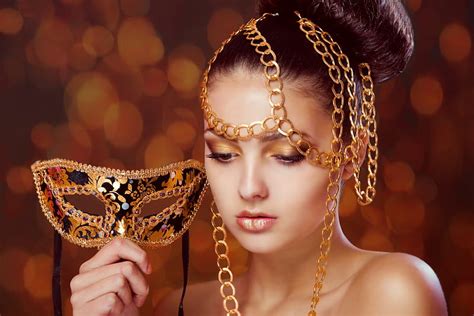 Masquerade Mask Gold Makeup Beauty Chains Mask Women Hd